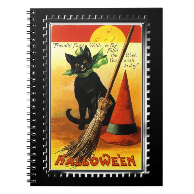 Halloween Kitty Sitting Hexenhut Notizblock (Vorderseite)