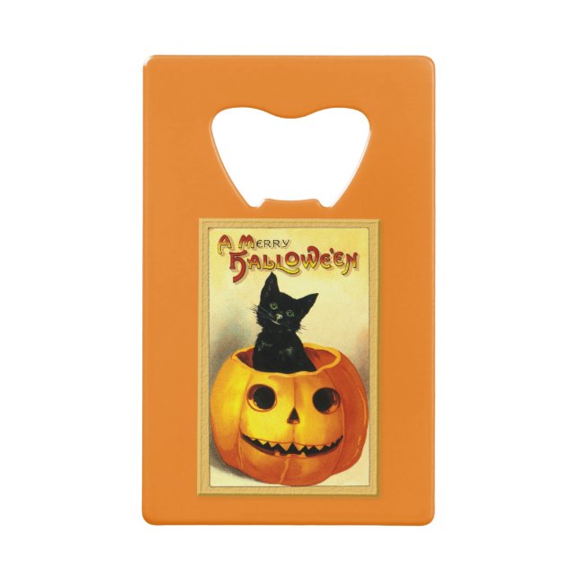 Halloween Kitty sitzt in der Kürbislaterne Geldbeutel Flaschenöffner (Vorderseite)