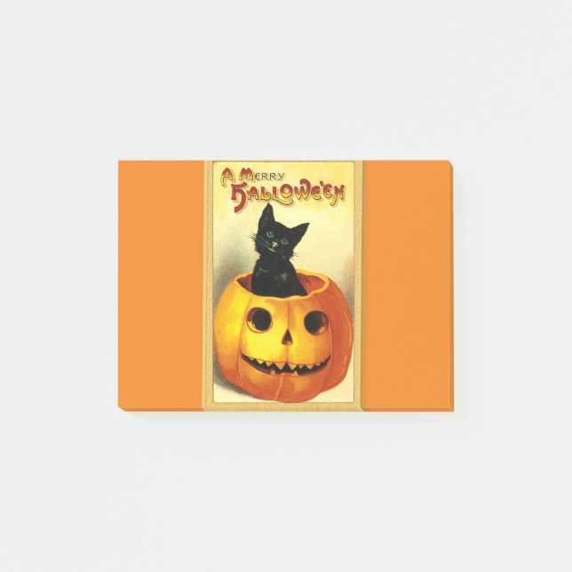 Halloween Kitty sitzt in der Kürbislaterne Post-it Klebezettel (Vorderseite)