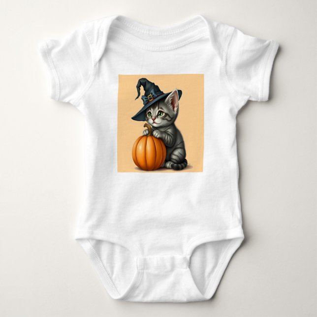 Halloween Kitty Witch, Kitten Witch, Halloween Cat Baby Strampler (Vorderseite)