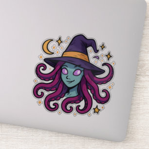 Halloween-Kleber Hexe mit Tentakel-Haaren Aufkleber