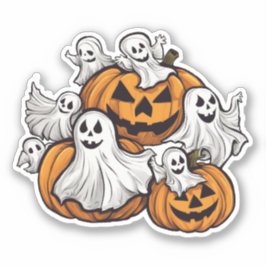 Halloween: Kleine Geister mit Kürbissen -  Aufkleber