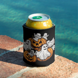 Halloween: Kleine Geister mit Kürbissen -  Dosenkühler