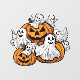 Halloween: Kleine Geister mit Kürbissen - Fensteraufkleber