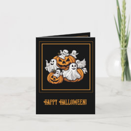 Halloween: Kleine Geister mit Kürbissen - Karte