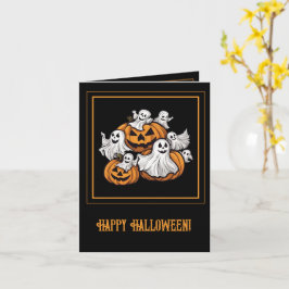 Halloween: Kleine Geister mit Kürbissen - Karte