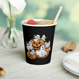 Halloween: Kleine Geister mit Kürbissen -  Pappbecher