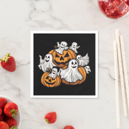 Halloween: Kleine Geister mit Kürbissen - Serviette