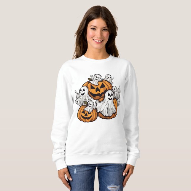 Halloween: Kleine Geister mit Kürbissen -  Sweatshirt (Vorne ganz)