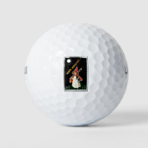 Halloween - Kleines Mädchen mit Besen und schwarze Golfball