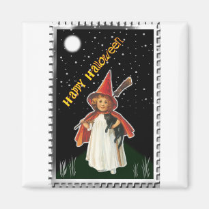 Halloween - Kleines Mädchen mit Besen und schwarze Magnet