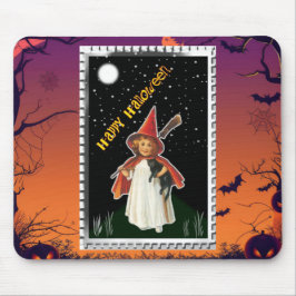 Halloween - Kleines Mädchen mit Broom und schwarze Mousepad