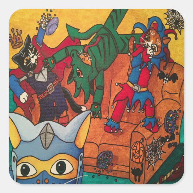 Halloween Knight Kostüme Katzen Rechteckig Quadratischer Aufkleber (Vorderseite)