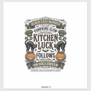 Halloween-Kochen-Shirt Vintage-Schwarze Katze Kürb Aufkleber