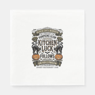 Halloween-Kochen-Shirt Vintage-Schwarze Katze Kürb Serviette