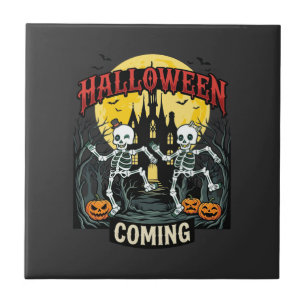 Halloween Kommende Tanzende Skelette Schloss Kürbi Fliese