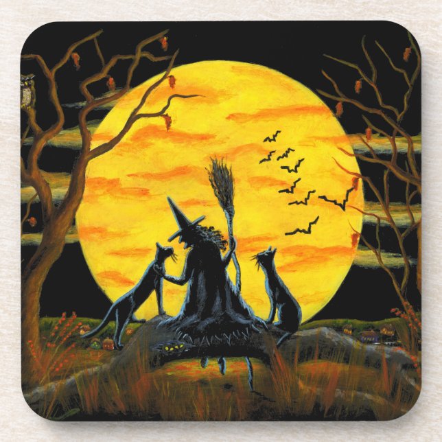 Halloween-Korkenrückseiten-Untersetzer, Hexe, Getränkeuntersetzer (Vorderseite)