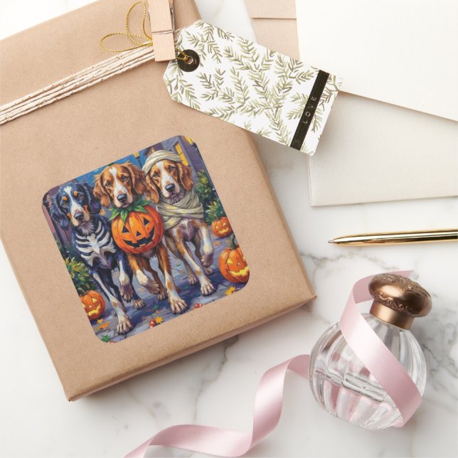 Halloween-Kostüm des englischen Setters Quadratischer Aufkleber (Schenken)