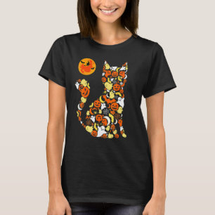 Halloween-Kostüm Katze Kürbis Gruselhexe Mond Frau T-Shirt