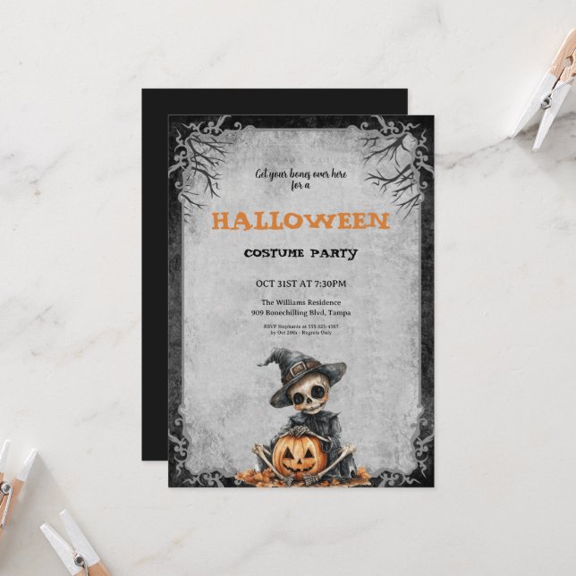 Halloween Kostüm Party Beängstigende Skelette und  Einladung (Vorderseite/Rückseite Beispiel)