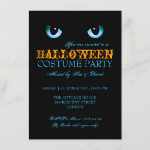 Halloween-Kostüm-Party Schwarze Katze Blau Einladung