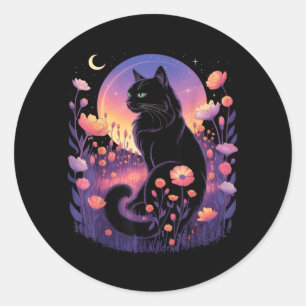 Halloween-Kostüm schwarze Katze Mystischer Katzenl Runder Aufkleber