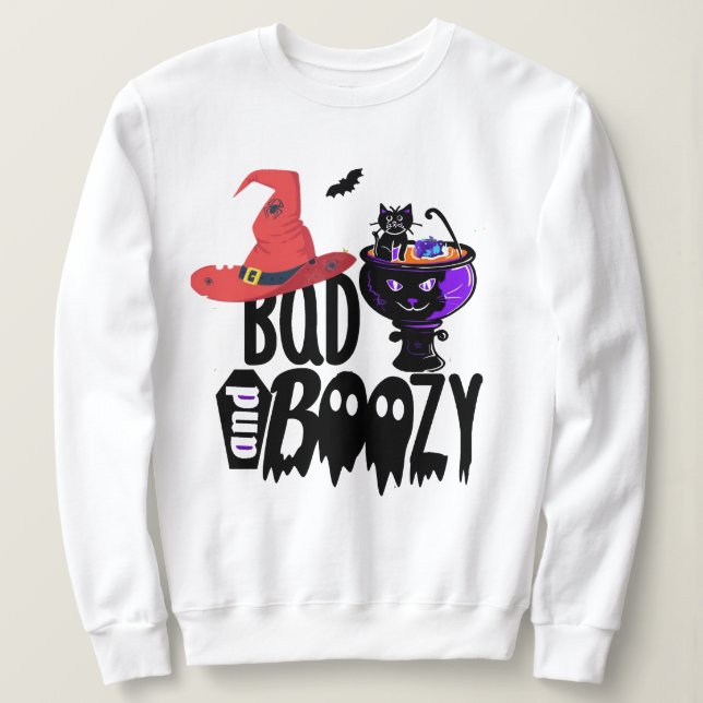 Halloween-Kostüm-T-Shirt, Hexe bzw. Stiefelschwarz Sweatshirt (Design vorne)
