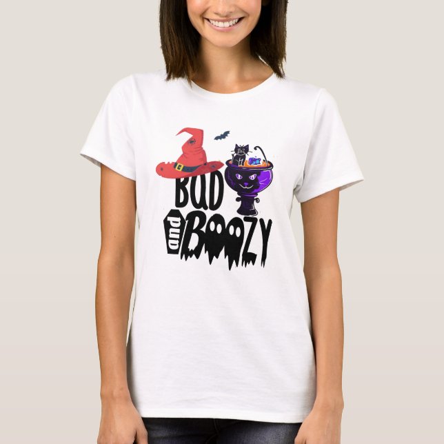 Halloween-Kostüm-T-Shirt, Katzenwelse Bad & Boozy T-Shirt (Vorderseite)