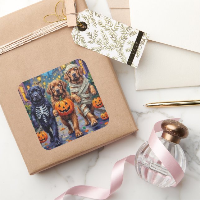 Halloween-Kostüme der Neufundländer Quadratischer Aufkleber (Schenken)