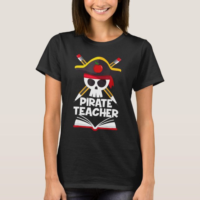 Halloween-Kostüme des Piratenlehrers Skull-Erwachs T-Shirt (Vorderseite)