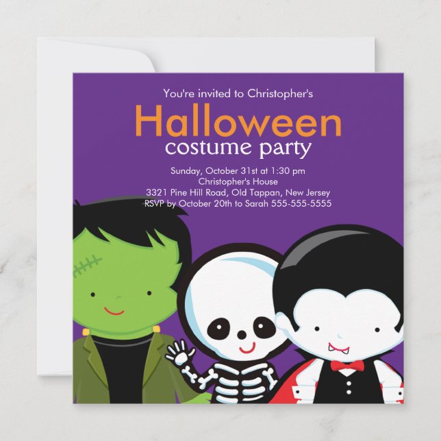 Halloween-Kostüme-Party Einladung Niedliche Monste (Vorderseite)