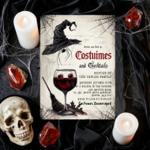 Halloween-Kostüme und Cocktailparty-Einladung