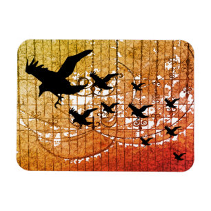 Halloween-Krähen fliegen durch ein brennendes Spuk Magnet
