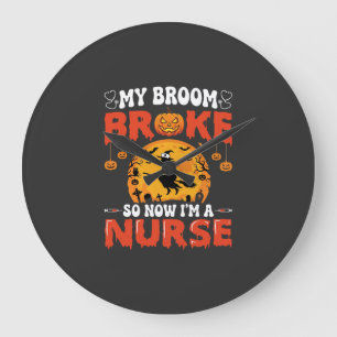 Halloween-Krankenschwester Gebrochener Besen Hexe Große Wanduhr