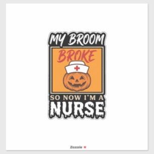 Halloween Krankenschwester Kürbis Besen kaputt Vin Aufkleber