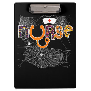 Halloween-Krankenschwester mit Kürbis-Boo-Spinne H Klemmbrett