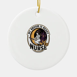 Halloween-Krankenschwester-Shirt Vintage-Hexenbese Keramik Ornament