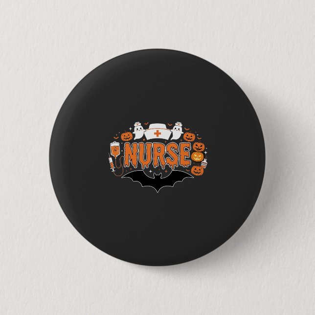 Halloween-Krankenschwester tropfender Kürbis-Geist Button (Vorderseite)