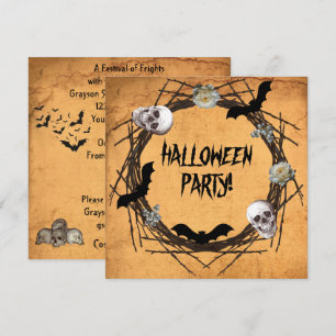 Halloween-Kranz im Grunge-Hintergrund Einladung