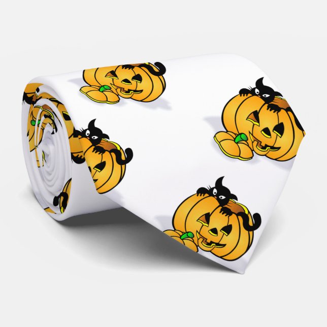 Halloween-Krawatte/Kürbis und schwarze Katze Krawatte (Gerollt)