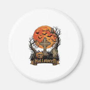 Halloween Kreuz Grabstein Totenkopf Kürbis Schwarz Magnet