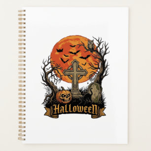 Halloween Kreuz Grabstein Totenkopf Kürbis Schwarz Planer
