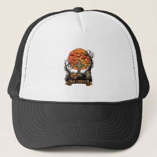 Halloween Kreuz Grabstein Totenkopf Kürbis Schwarz Truckerkappe