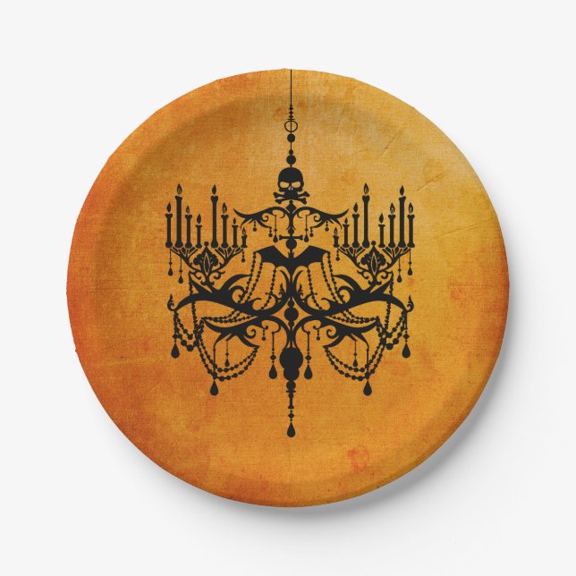 Halloween Kronleuchter Black und Orange Paper Tell Pappteller (Vorderseite)