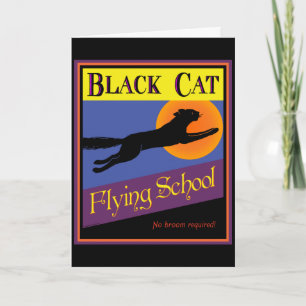 Halloween-Kunstkarte der Black Cat Flying School Karte