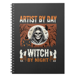 Halloween-Künstler bei Tag, Hexe bei Nacht Design Notizblock
