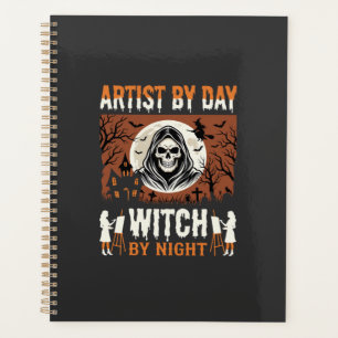 Halloween-Künstler bei Tag, Hexe bei Nacht Design Planer