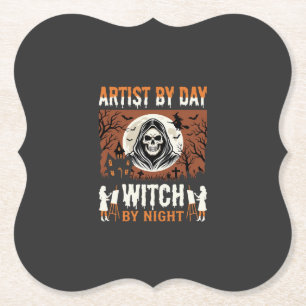 Halloween-Künstler bei Tag, Hexe bei Nacht Design Untersetzer