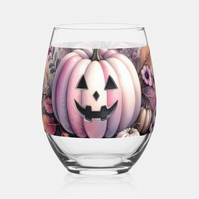 Halloween Kürbis Aquarellmalerei Weinglas Ohne Stiel (Vorderseite)