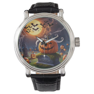 Halloween-Kürbis auf einen Kopfstein Armbanduhr